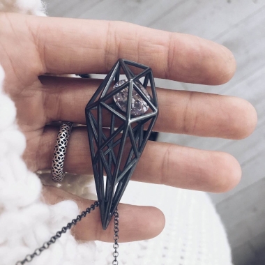 NASZYJNIK XXL 3D CYRKONIA - SREBRO OKSYDA - UNIKKE DESIGN