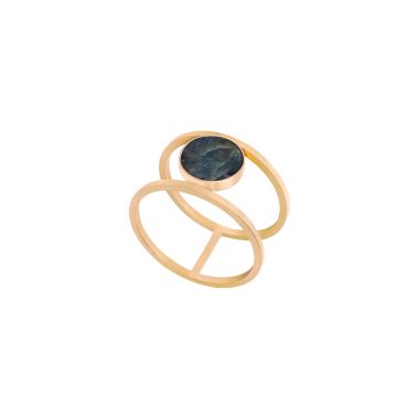 Pierścionek z podwójną obrączką z nefrytem srebro złocone - KAMENA