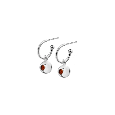 Kolczyki kółka z kulami z bursztynem srebrne - KAMENA