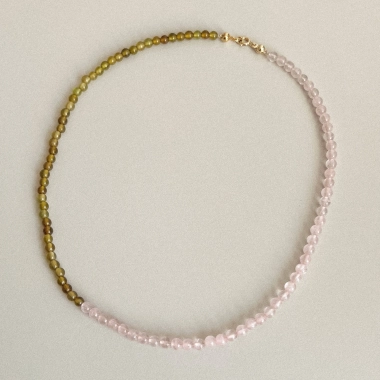 Naszyjnik z kamieni - kwarc różowy + agat oliwkowy - Unikke Design